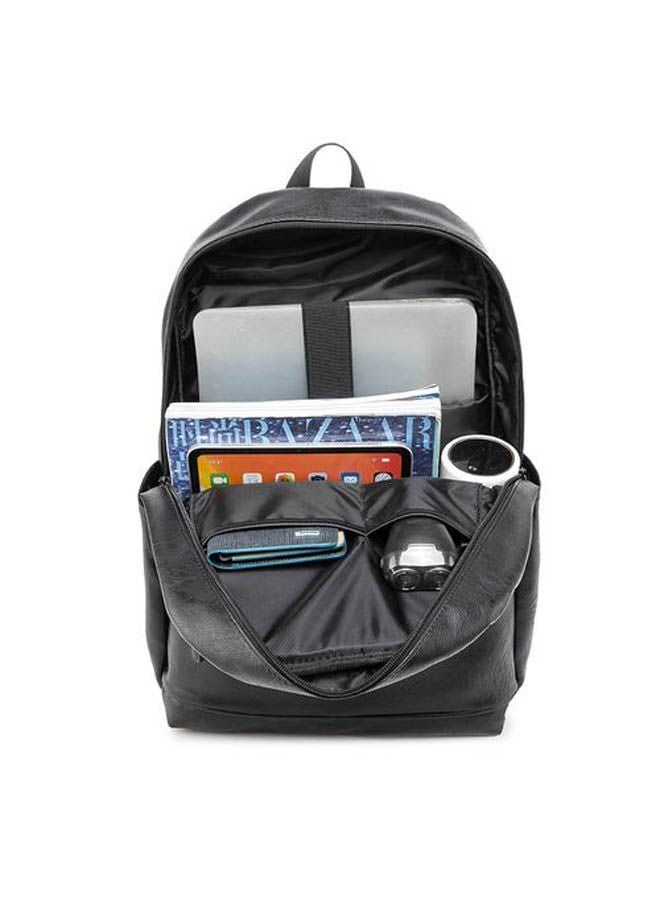 رحالة Casual Multi-Pockets Leather Unisex Usb Backpack Bag Black  - Image 2