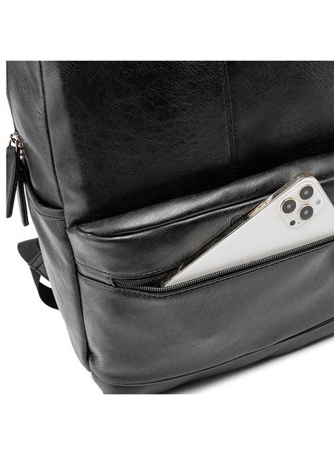 رحالة Casual Multi-Pockets Leather Unisex Usb Backpack Bag Black  - Image 3