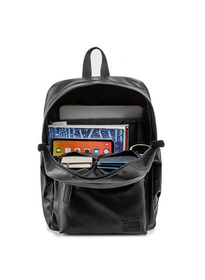 RAHALA Casual Multi-Pockets Leather Unisex Usb Backpack Bag Black  - Image 3