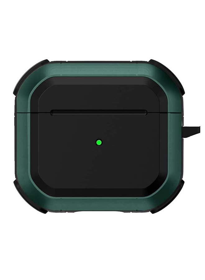 MARGOUN Shockproof Armor Rugged Case Cover With Keychain For Apple AirPods 3 (3rd Generation) Pine Green/Black - Image 2