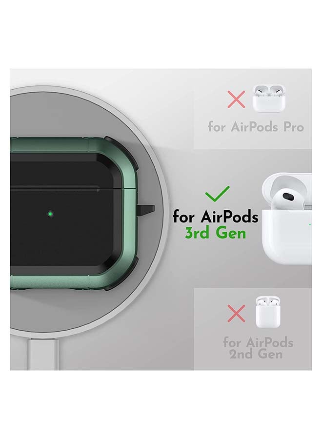 MARGOUN Shockproof Armor Rugged Case Cover With Keychain For Apple AirPods 3 (3rd Generation) Pine Green/Black - Image 5