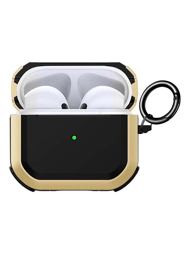 MARGOUN - Shockproof Armor Rugged Case Cover With Keychain For Apple AirPods 3 (3rd Generation) Gold/Black - Image 1