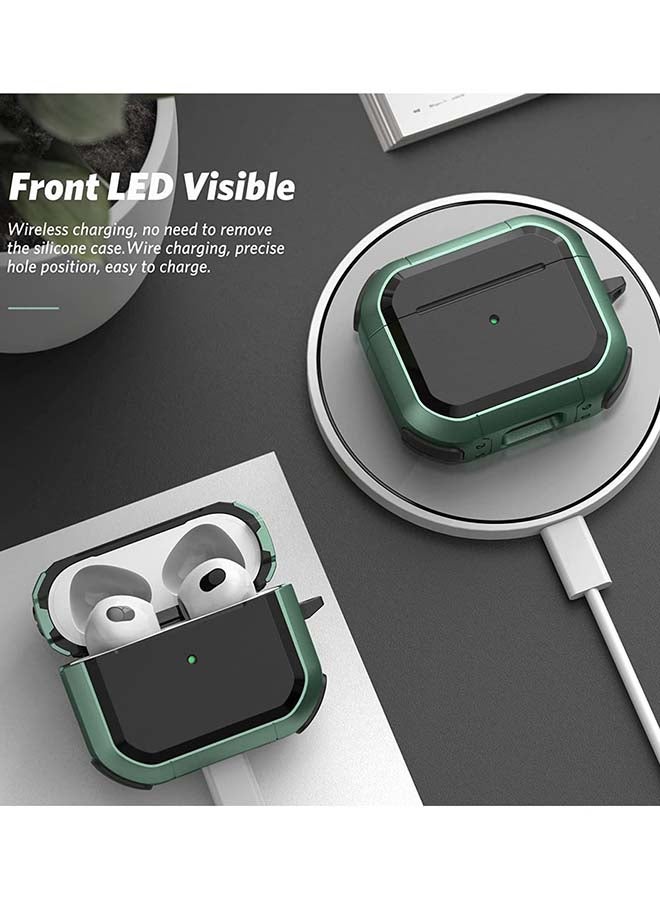 MARGOUN Shockproof Armor Rugged Case Cover With Keychain For Apple AirPods 3 (3rd Generation) Pine Green/Black - Image 3