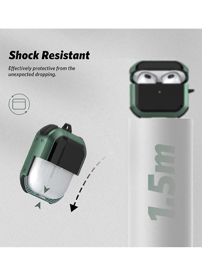 MARGOUN Shockproof Armor Rugged Case Cover With Keychain For Apple AirPods 3 (3rd Generation) Pine Green/Black - Image 4