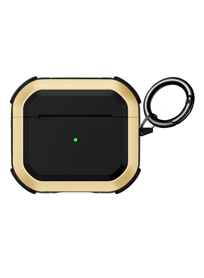MARGOUN - Shockproof Armor Rugged Case Cover With Keychain For Apple AirPods 3 (3rd Generation) Gold/Black - Image 1