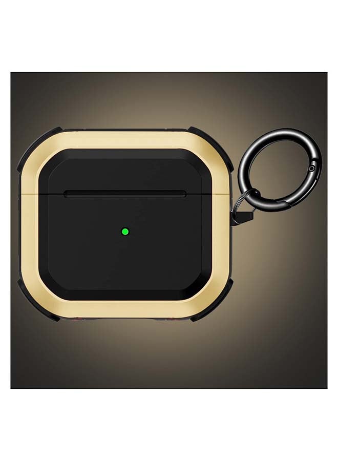 MARGOUN - Shockproof Armor Rugged Case Cover With Keychain For Apple AirPods 3 (3rd Generation) Gold/Black - Image 1