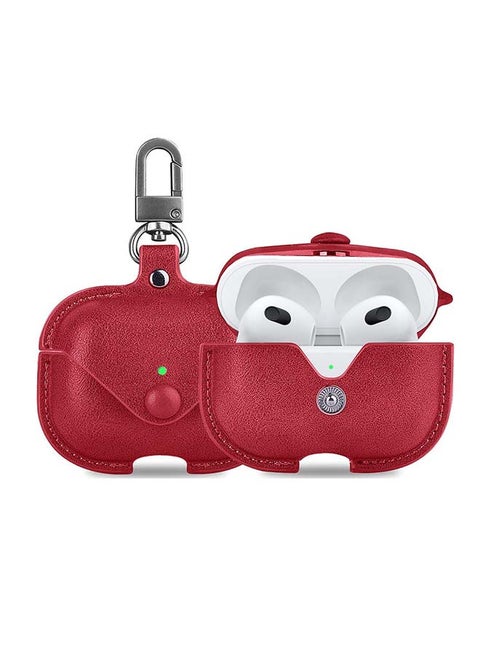 Leather Case Shockproof Cover With KeychainFor Apple AirPods 3 (3rd Generation) Red
