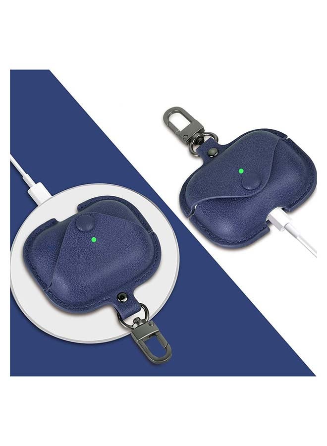 MARGOUN - Leather Case Shockproof Cover With KeychainFor Apple AirPods 3 (3rd Generation) Blue - Image 1
