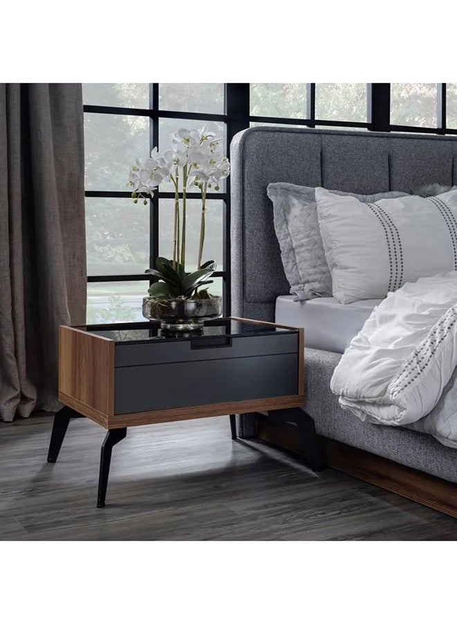 homes r us - Zett Nightstand with Mirror Grey 65 x 47 x 50cm - Image 1