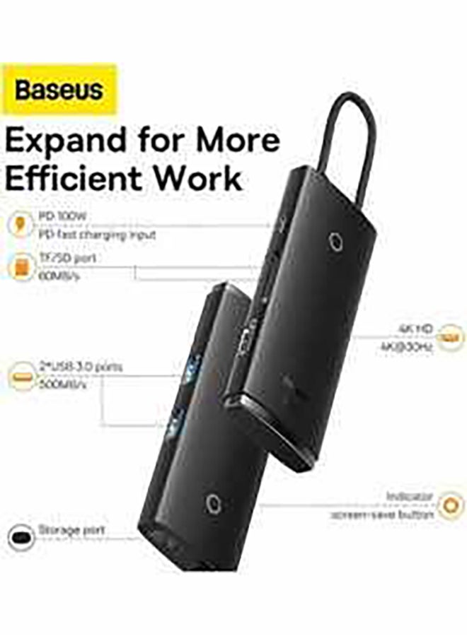 Baseus - USB C Hub - 6 in 1 USB C Adapter Docking Station with 4K HDMI, 100W Power Delivery, 2 USB 3.0 5Gbps Data Ports, SD/TF Card Reader, Compatible for MacBook/Pro/Air, XPS, Nintendo and More Black - Image 1