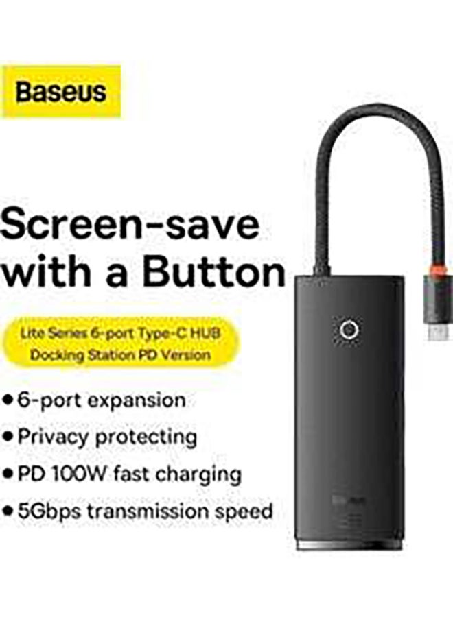 Baseus - USB C Hub - 6 in 1 USB C Adapter Docking Station with 4K HDMI, 100W Power Delivery, 2 USB 3.0 5Gbps Data Ports, SD/TF Card Reader, Compatible for MacBook/Pro/Air, XPS, Nintendo and More Black - Image 1