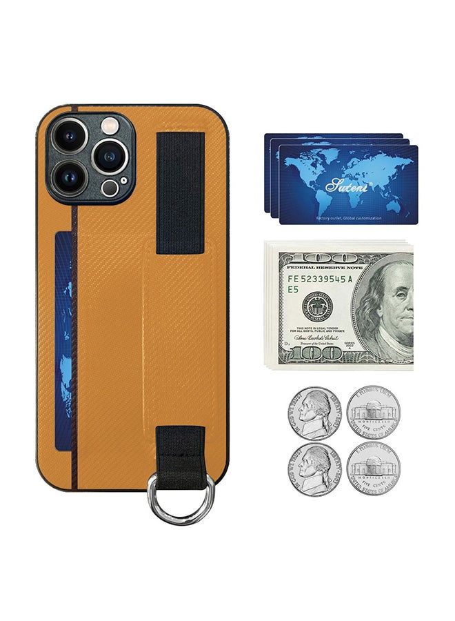 MARGOUN Protective Case Cover With Hand Strap Finger Grip Loop And Card Holder Slot For iPhone 13 Pro Max Mustard Yellow  - Image 5