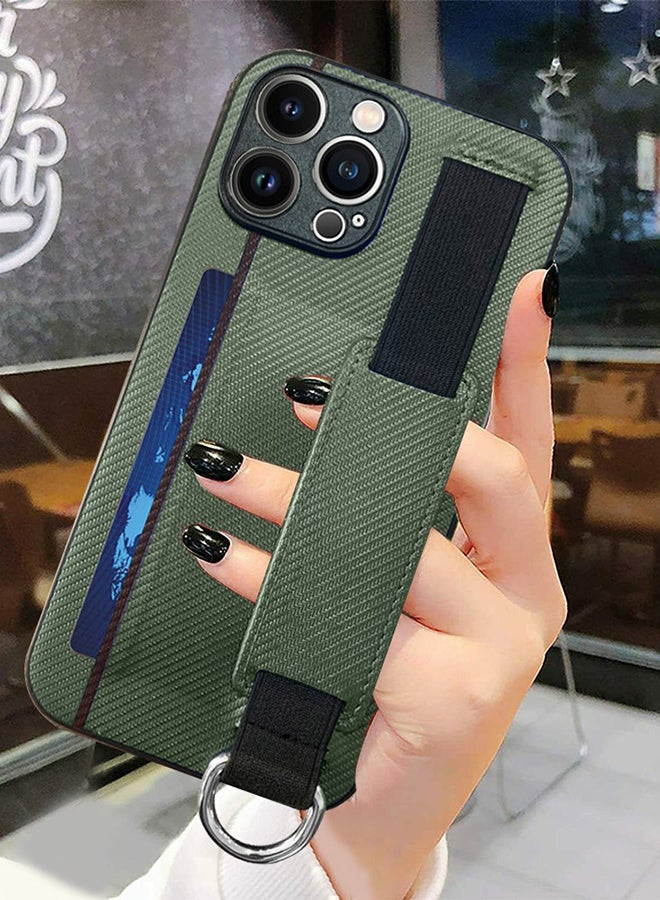 MARGOUN Protective Case Cover With Hand Strap Finger Grip Loop And Card Holder Slot For iPhone 13 Pro Max Green - Image 3