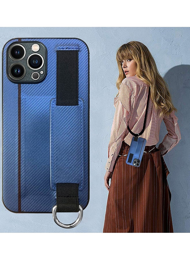 MARGOUN Protective Case Cover With Hand Strap Finger Grip Loop And Card Holder Slot For iPhone 13 Pro Max Blue  - Image 4