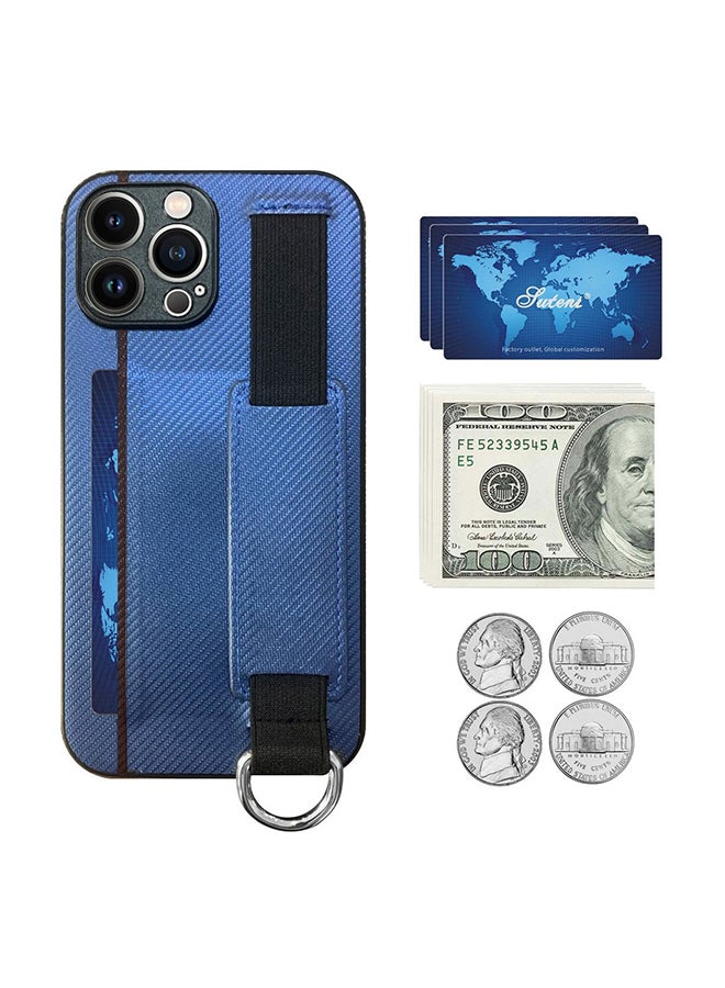 MARGOUN Protective Case Cover With Hand Strap Finger Grip Loop And Card Holder Slot For iPhone 13 Pro Max Blue  - Image 5