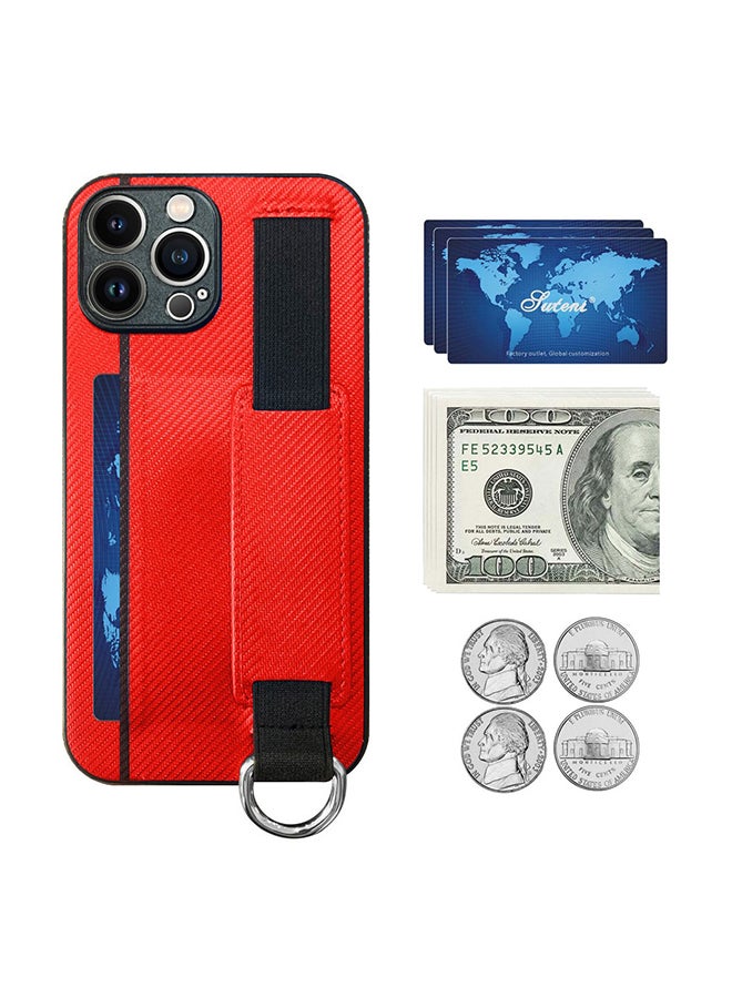 MARGOUN Protective Case Cover With Hand Strap Finger Grip Loop And Card Holder Slot For iPhone 13 Pro Max Red  - Image 4