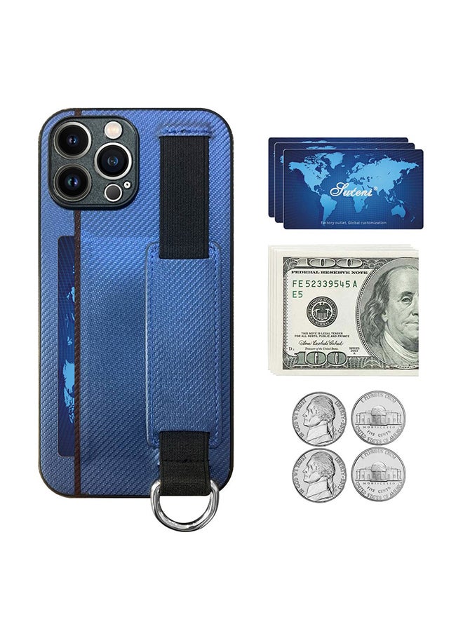 MARGOUN Protective Case Cover With Hand Strap Finger Grip Loop And Card Holder Slot For iPhone 13 Pro Blue  - Image 4