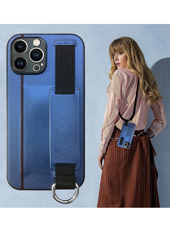 MARGOUN Protective Case Cover With Hand Strap Finger Grip Loop And Card Holder Slot For iPhone 13 Pro Blue  - Image 5