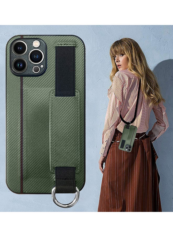 MARGOUN Protective Case Cover With Hand Strap Finger Grip Loop And Card Holder Slot For iPhone 13 Pro Green - Image 5