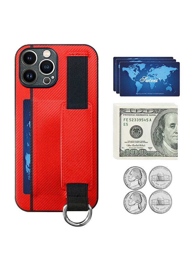MARGOUN Protective Case Cover With Hand Strap Finger Grip Loop And Card Holder Slot For iPhone 13 Pro Red  - Image 4