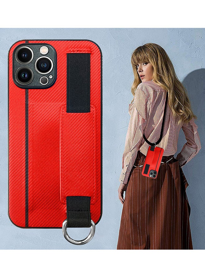 MARGOUN Protective Case Cover With Hand Strap Finger Grip Loop And Card Holder Slot For iPhone 13 Pro Max Red  - Image 5