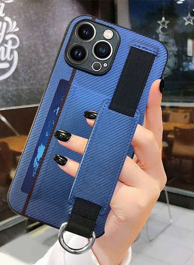 MARGOUN Protective Case Cover With Hand Strap Finger Grip Loop And Card Holder Slot For iPhone 13 Pro Blue  - Image 3