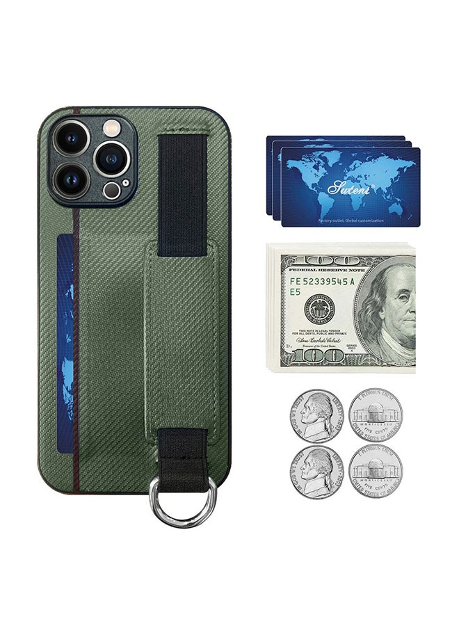 MARGOUN Protective Case Cover With Hand Strap Finger Grip Loop And Card Holder Slot For iPhone 13 Pro Green - Image 4