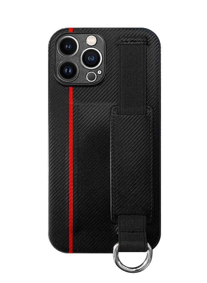 مارجون غطاء حماية واقٍ مزود بحزام يد مع حلقة لقبضة الإصبع وفتحة لحمل البطاقات لهاتف آيفون 13 برو أسود - Image 1