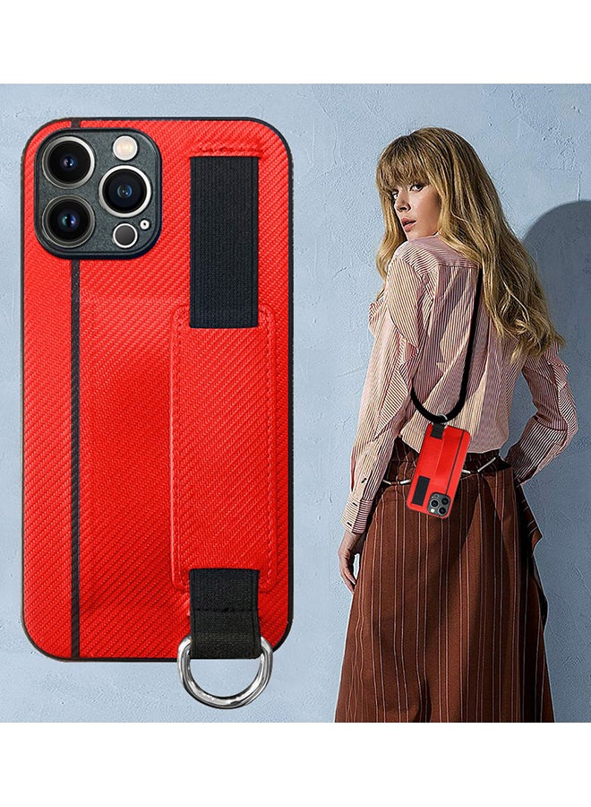 MARGOUN Protective Case Cover With Hand Strap Finger Grip Loop And Card Holder Slot For iPhone 13 Pro Red  - Image 5