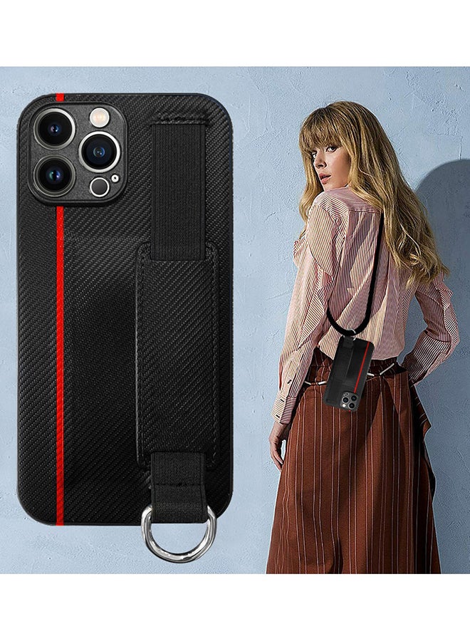 مارجون غطاء حماية واقٍ مزود بحزام يد مع حلقة لقبضة الإصبع وفتحة لحمل البطاقات لهاتف آيفون 13 برو أسود - Image 5