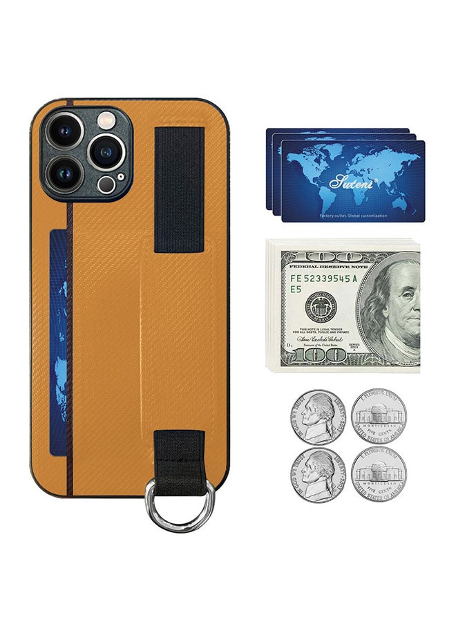 MARGOUN Protective Case Cover With Hand Strap Finger Grip Loop And Card Holder Slot For iPhone 13 Pro Mustard Yellow  - Image 4