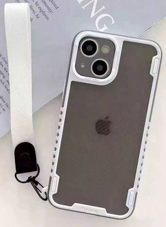 MARGOUN Hybrid Shockproof Traveler Case With Hand Strap Carbon Fiber Pattern Anti Drop Rugged Bumper Cover For iPhone 13 White  - Image 2