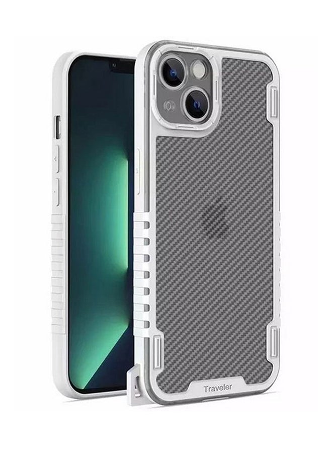 MARGOUN Hybrid Shockproof Traveler Case With Hand Strap Carbon Fiber Pattern Anti Drop Rugged Bumper Cover For iPhone 13 White  - Image 3