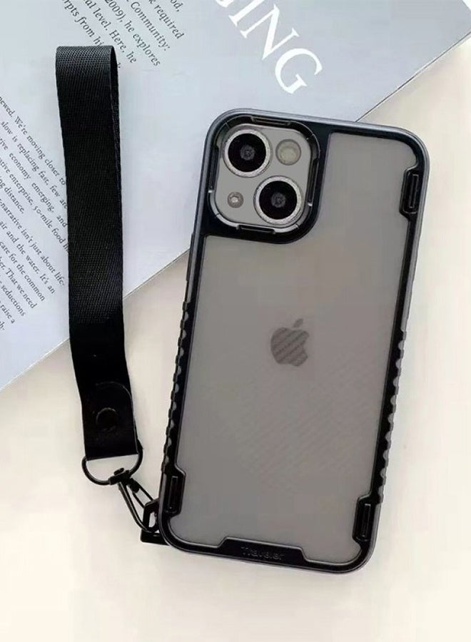 MARGOUN Hybrid Shockproof Traveler Case With Hand Strap Carbon Fiber Pattern Anti Drop Rugged Bumper Cover For iPhone 13 Black - Image 2