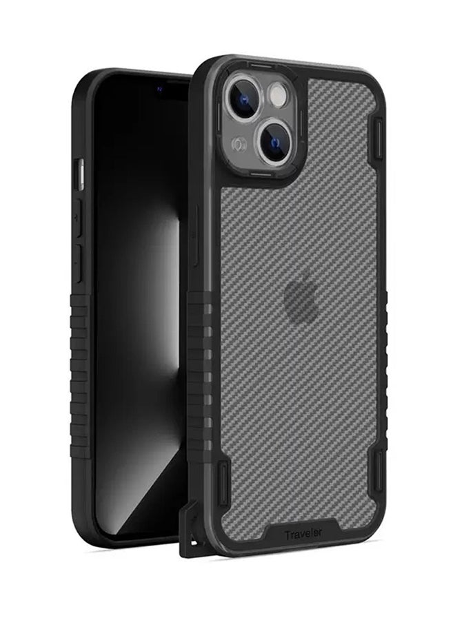 MARGOUN Hybrid Shockproof Traveler Case With Hand Strap Carbon Fiber Pattern Anti Drop Rugged Bumper Cover For iPhone 13 Black - Image 3