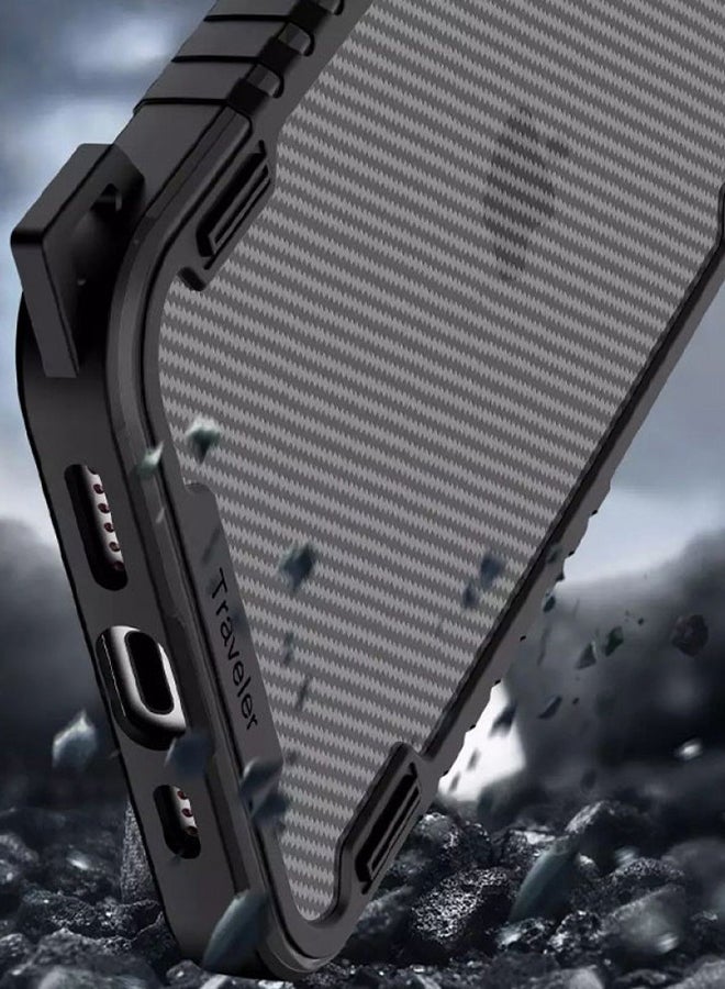 MARGOUN Hybrid Shockproof Traveler Case With Hand Strap Carbon Fiber Pattern Anti Drop Rugged Bumper Cover For iPhone 13 Black - Image 4