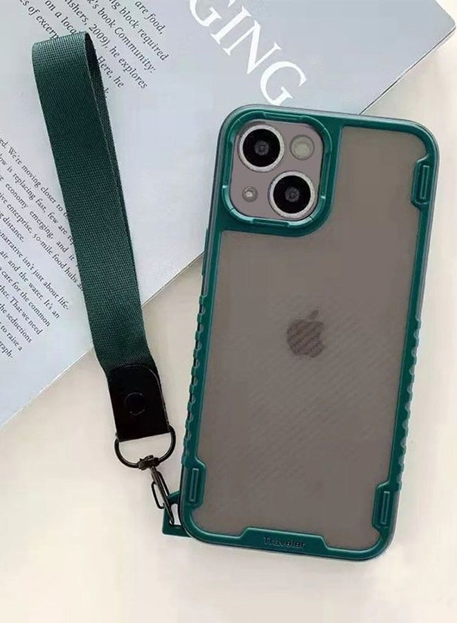 MARGOUN Hybrid Shockproof Traveler Case With Hand Strap Carbon Fiber Pattern Anti Drop Rugged Bumper Cover For iPhone 13 Green - Image 2