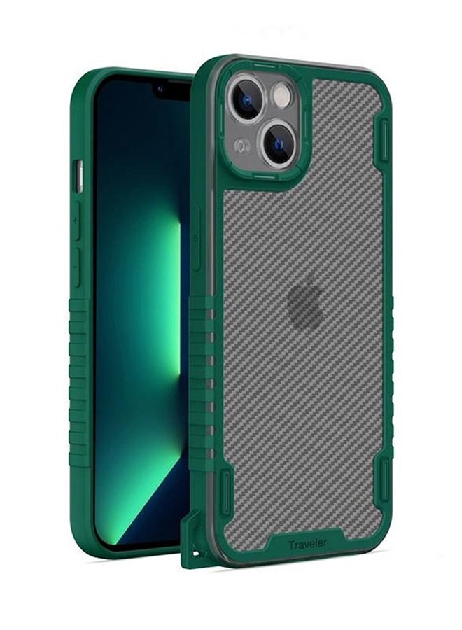MARGOUN Hybrid Shockproof Traveler Case With Hand Strap Carbon Fiber Pattern Anti Drop Rugged Bumper Cover For iPhone 13 Green - Image 3