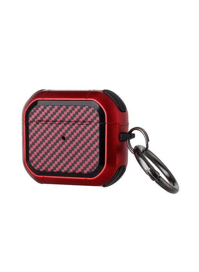MARGOUN Shockproof Case Carbon Fiber Heavy Duty Cover With Keychain  For Apple AirPods 3 (3rd Generation) Red - Image 1