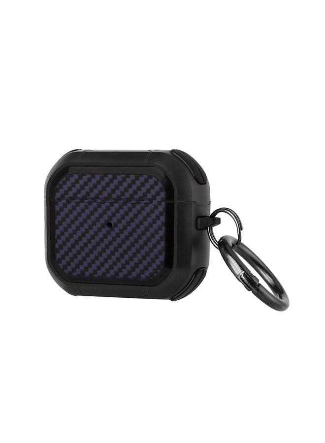 MARGOUN Shockproof Case Carbon Fiber Heavy Duty Cover With Keychain  For Apple AirPods 3 (3rd Generation) Dark Blue/Black - Image 1