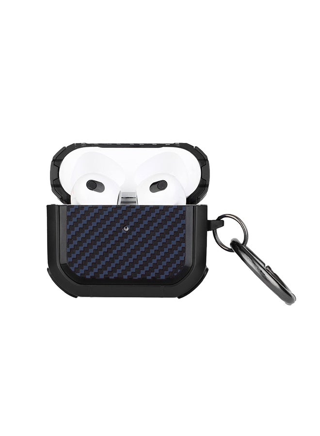 MARGOUN Shockproof Case Carbon Fiber Heavy Duty Cover With Keychain  For Apple AirPods 3 (3rd Generation) Dark Blue/Black - Image 2