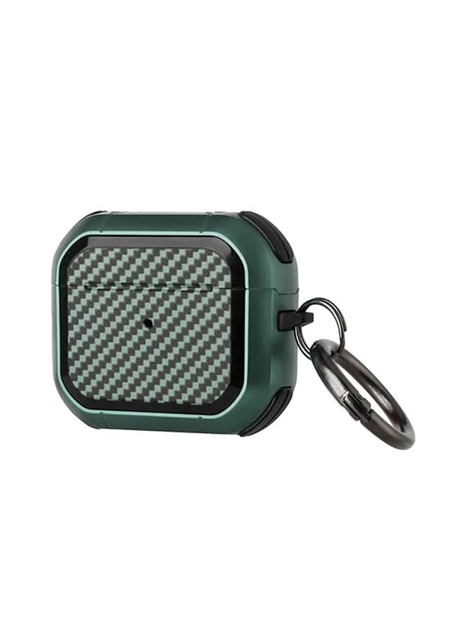 MARGOUN Shockproof Case Carbon Fiber Heavy Duty Cover With Keychain  For Apple AirPods 3 (3rd Generation) Green - Image 1