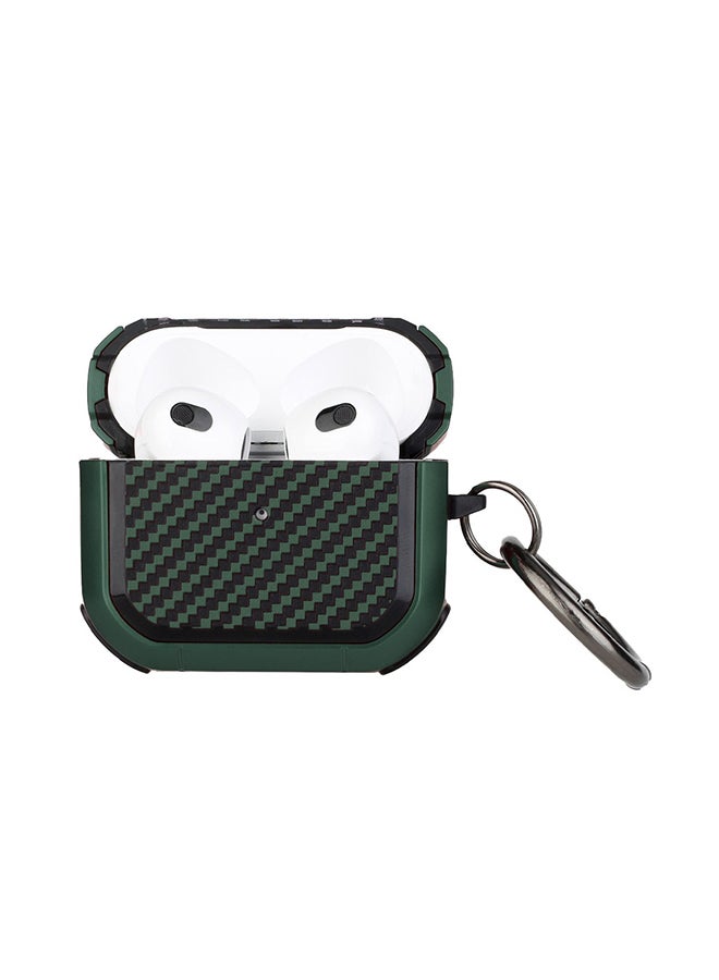 MARGOUN Shockproof Case Carbon Fiber Heavy Duty Cover With Keychain  For Apple AirPods 3 (3rd Generation) Green - Image 2