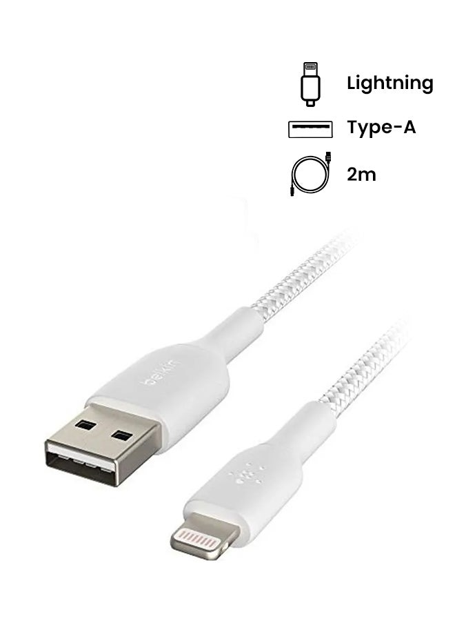 belkin Braided Lightning Cable (Boost Charge Lightning to USB Cable for iPhone, iPad, AirPods) MFi-Certified iPhone Charging Cable, Braided Lightning Cable 2m White  - Image 2