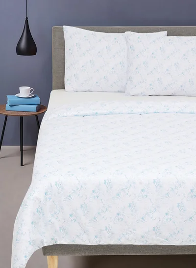 ايست من نون Duvet Cover Set - With 1 Duvet Cover 200X200 Cm And 2 Pillow Cover 50X75 Cm - For Queen Size Mattress - 100% Cotton Percale 180 Thread Count Springfield Blue