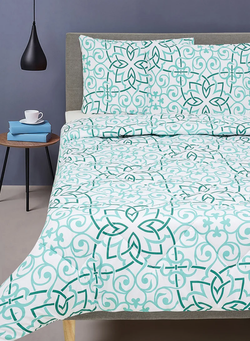 Noon East Comforter Set With Pillow Cover 50X75 Cm, Comforter 260X240 Cm - For King Size Mattress - 100% Cotton Elana - Sleep Well Lightweight And Warm Bed Linen Mint Green