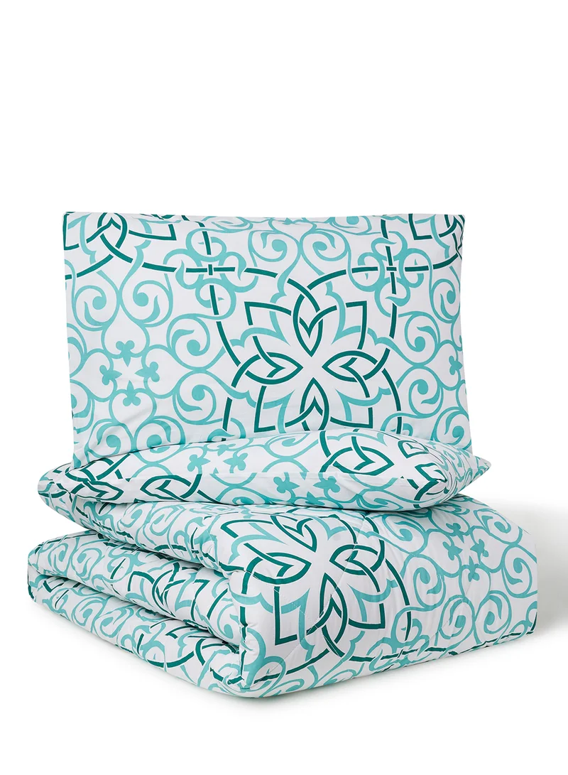 Noon East Comforter Set With Pillow Cover 50X75 Cm, Comforter 260X240 Cm - For King Size Mattress - 100% Cotton Elana - Sleep Well Lightweight And Warm Bed Linen Mint Green