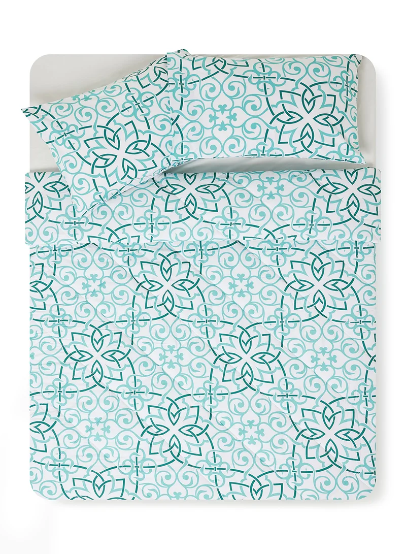 Noon East Comforter Set With Pillow Cover 50X75 Cm, Comforter 260X240 Cm - For King Size Mattress - 100% Cotton Elana - Sleep Well Lightweight And Warm Bed Linen Mint Green