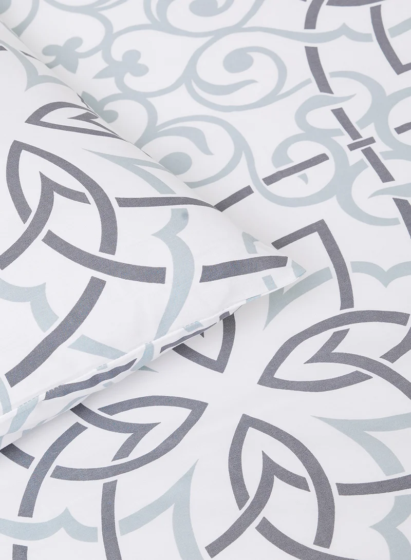 Noon East Duvet Cover Set - With 1 Duvet Cover 200X200 Cm And 2 Pillow Cover 50X75 Cm - For Queen Size Mattress - White/Grey 100% Cotton Percale 180 Thread Count Light Grey/Black