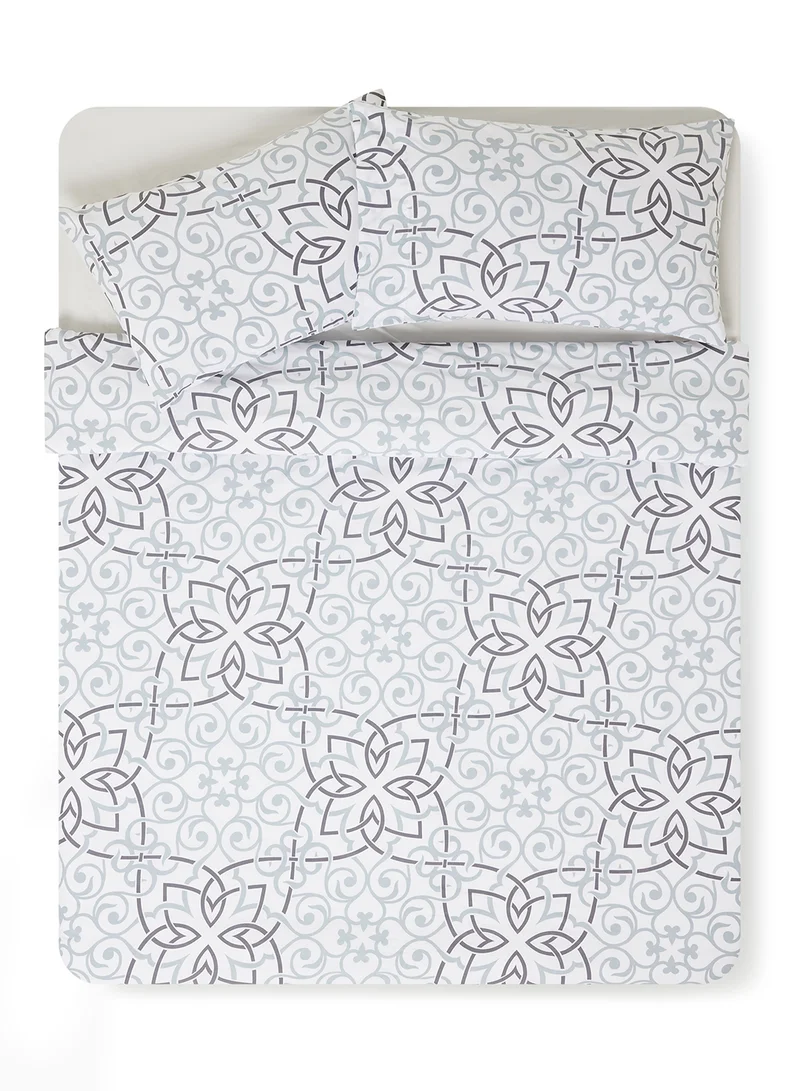 Noon East Duvet Cover Set - With 1 Duvet Cover 200X200 Cm And 2 Pillow Cover 50X75 Cm - For Queen Size Mattress - White/Grey 100% Cotton Percale 180 Thread Count Light Grey/Black